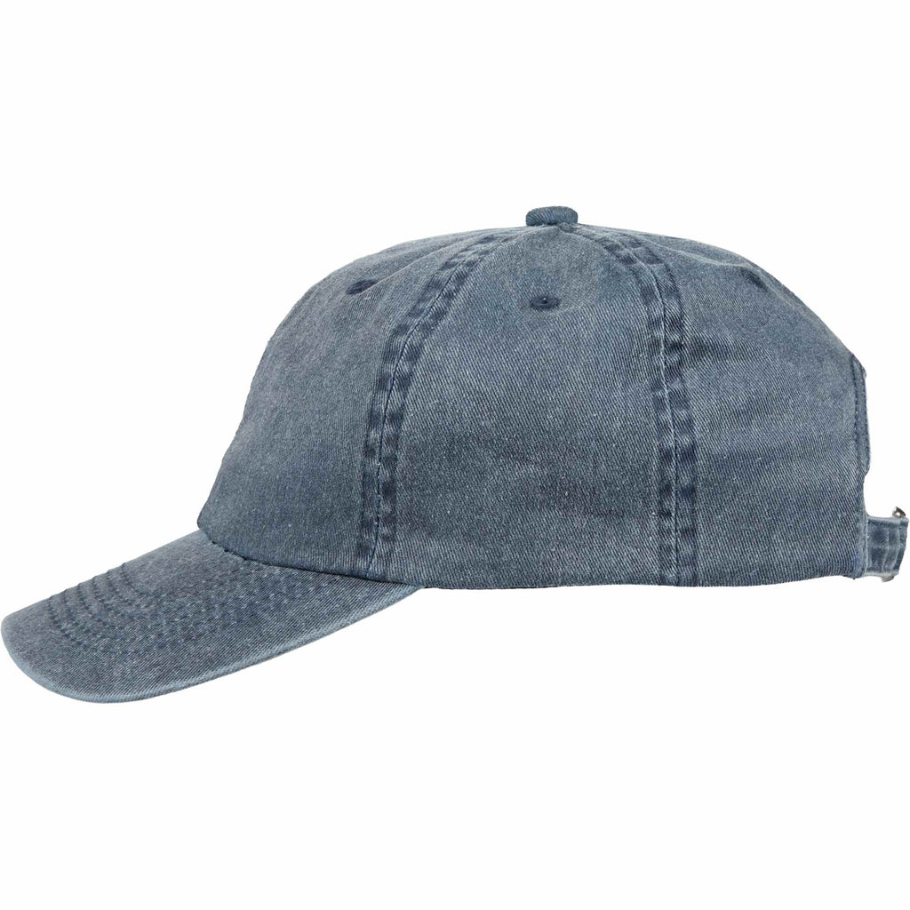 Washed Six Panel Ball Cap in Recycled Cotton Embroidery - Vintage Navy - Left Side