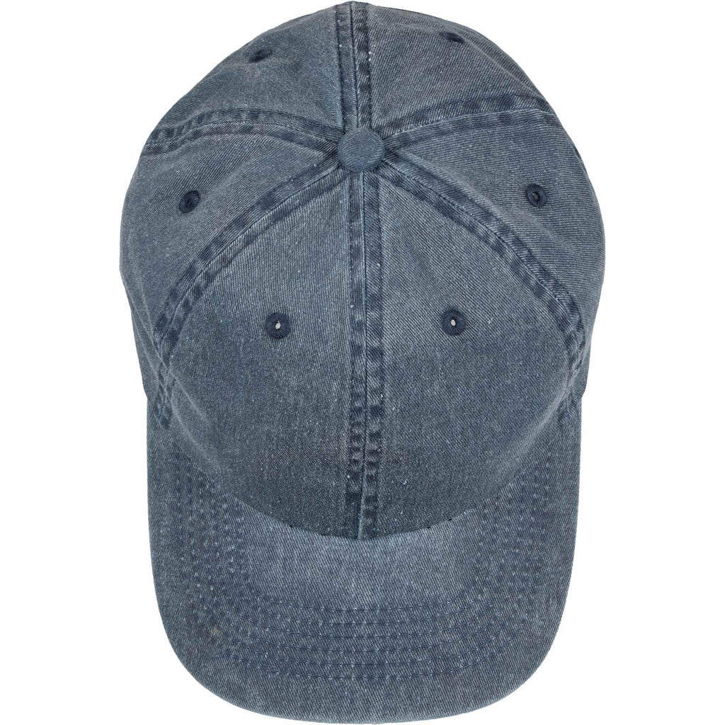 Washed Six Panel Ball Cap in Recycled Cotton Embroidery - Vintage Navy - Top