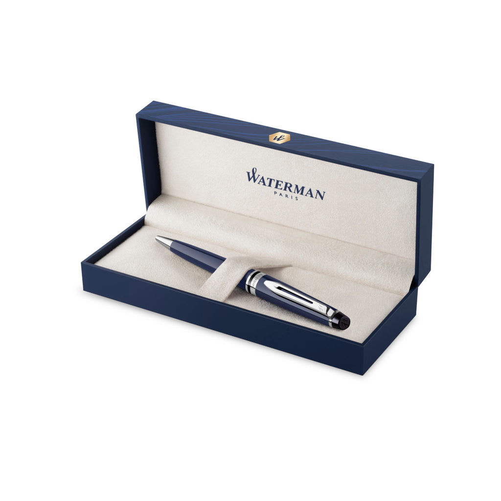 Waterman Expert Ballpoint Pen in a Luxury Gift Box Laser Engraving - Blue - Chrome Trim - View 4