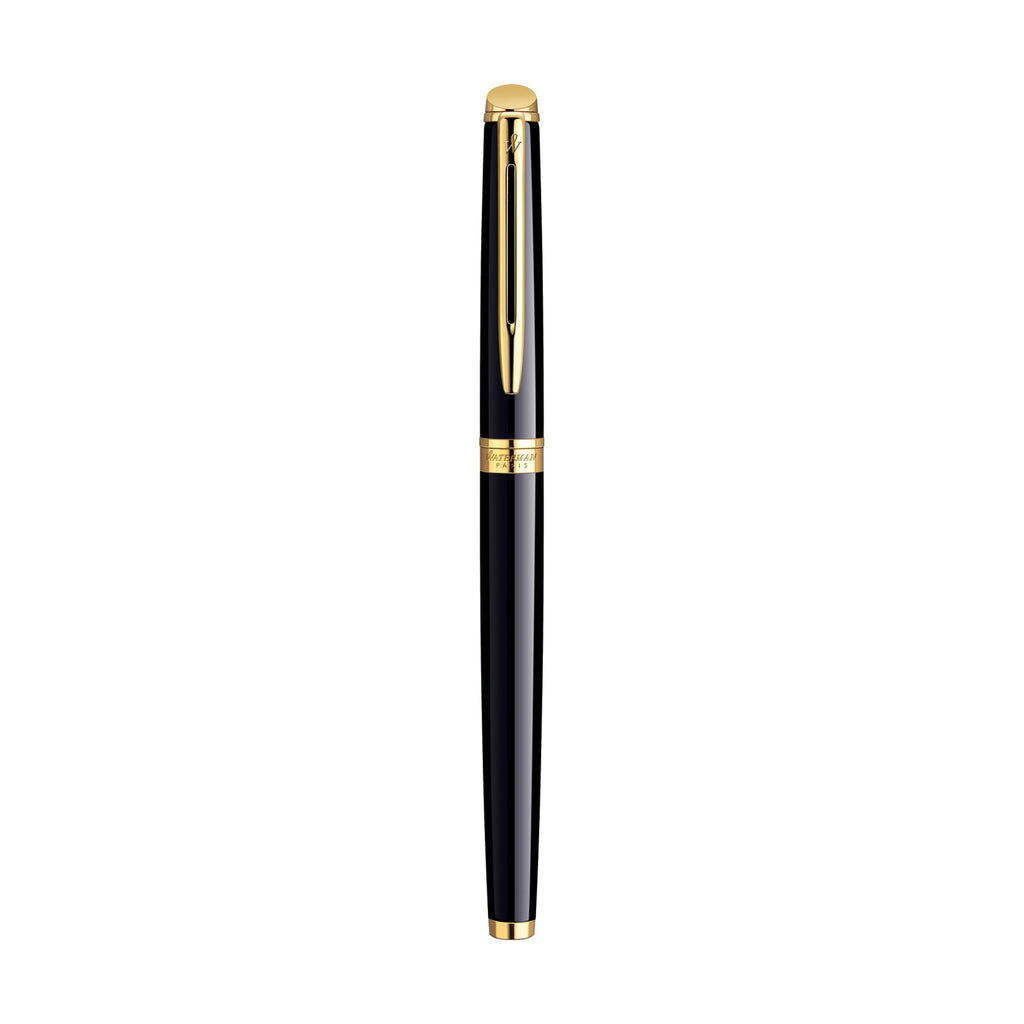 Waterman Hemisphere Rollerball Pen, Black Ink Laser Engraving - Black - Gold Trim - View 2
