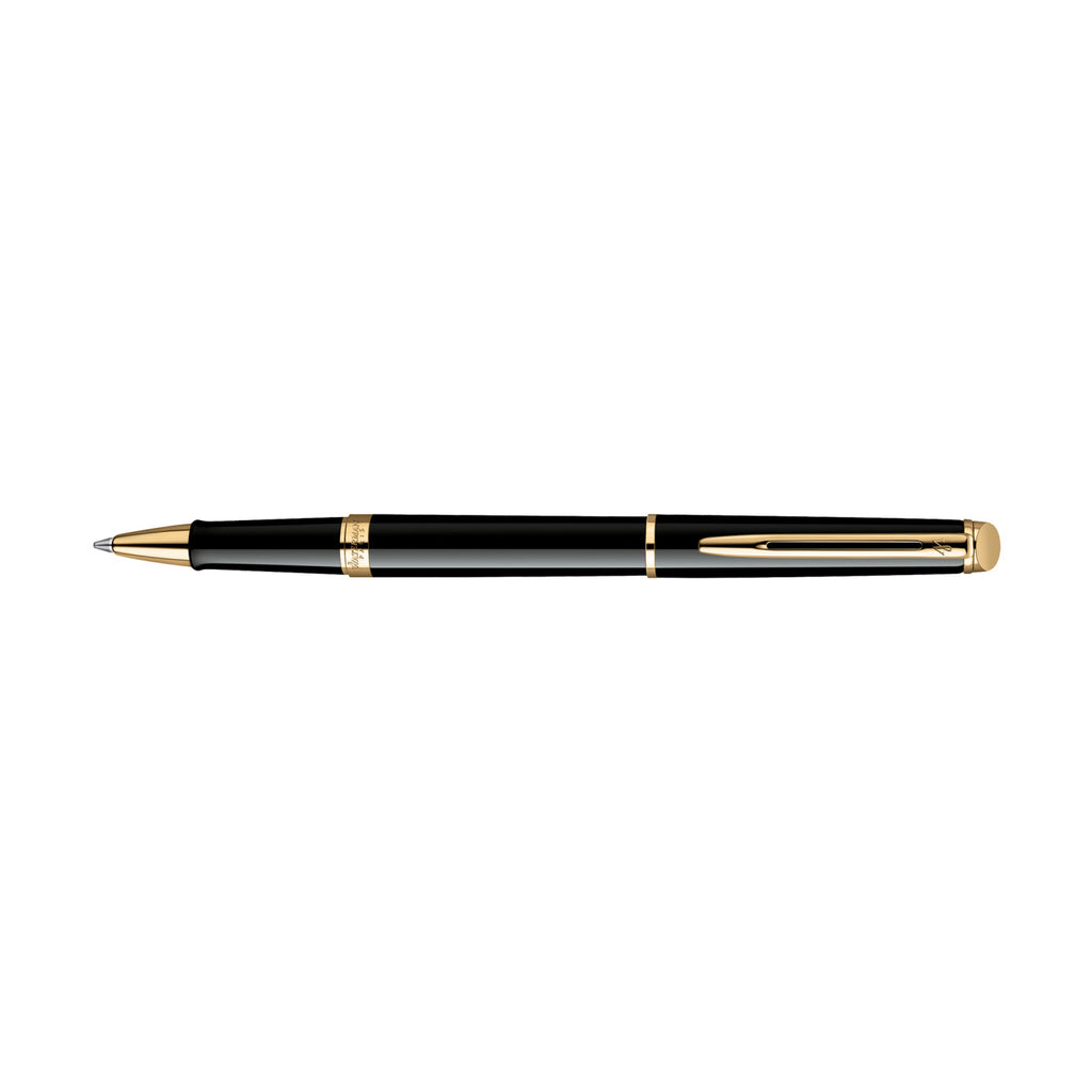 Waterman Hemisphere Rollerball Pen, Black Ink Laser Engraving - Black - Gold Trim - View 3