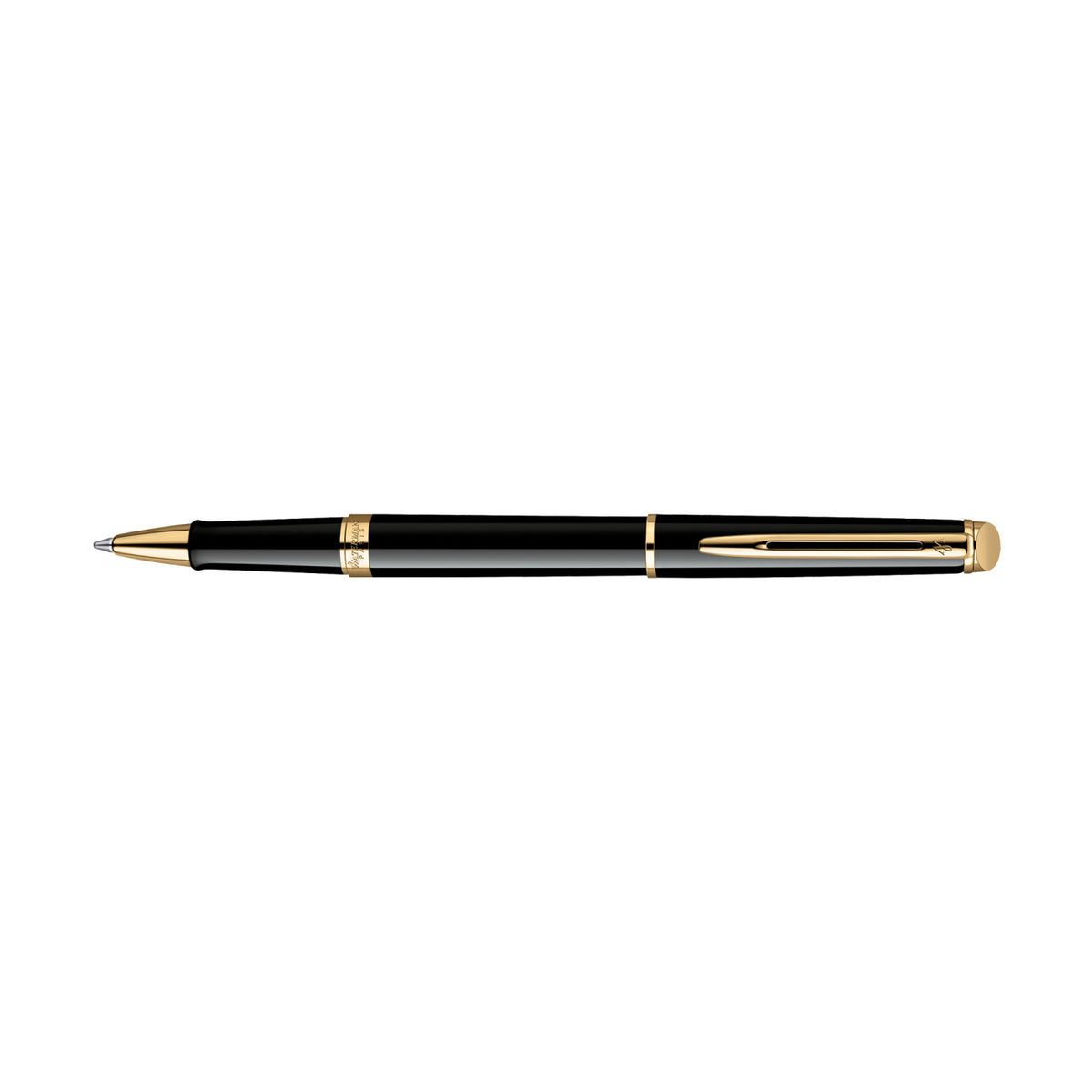Waterman Hemisphere Rollerball Pen, Black Ink Laser Engraving - Black - Gold Trim - View 3