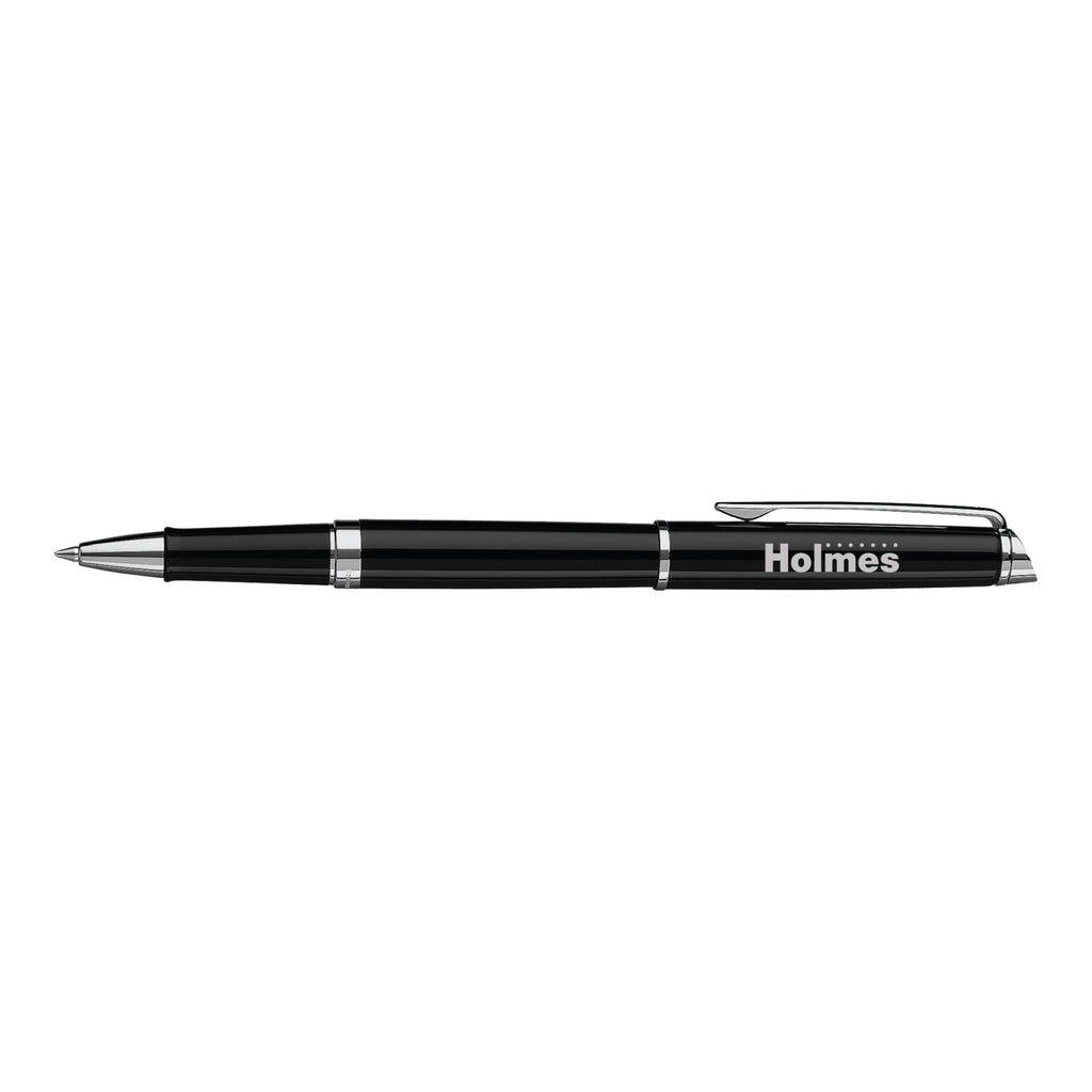 Waterman Hemisphere Rollerball Pen, Black Ink Laser Engraving - Black - Silver Trim - View 1