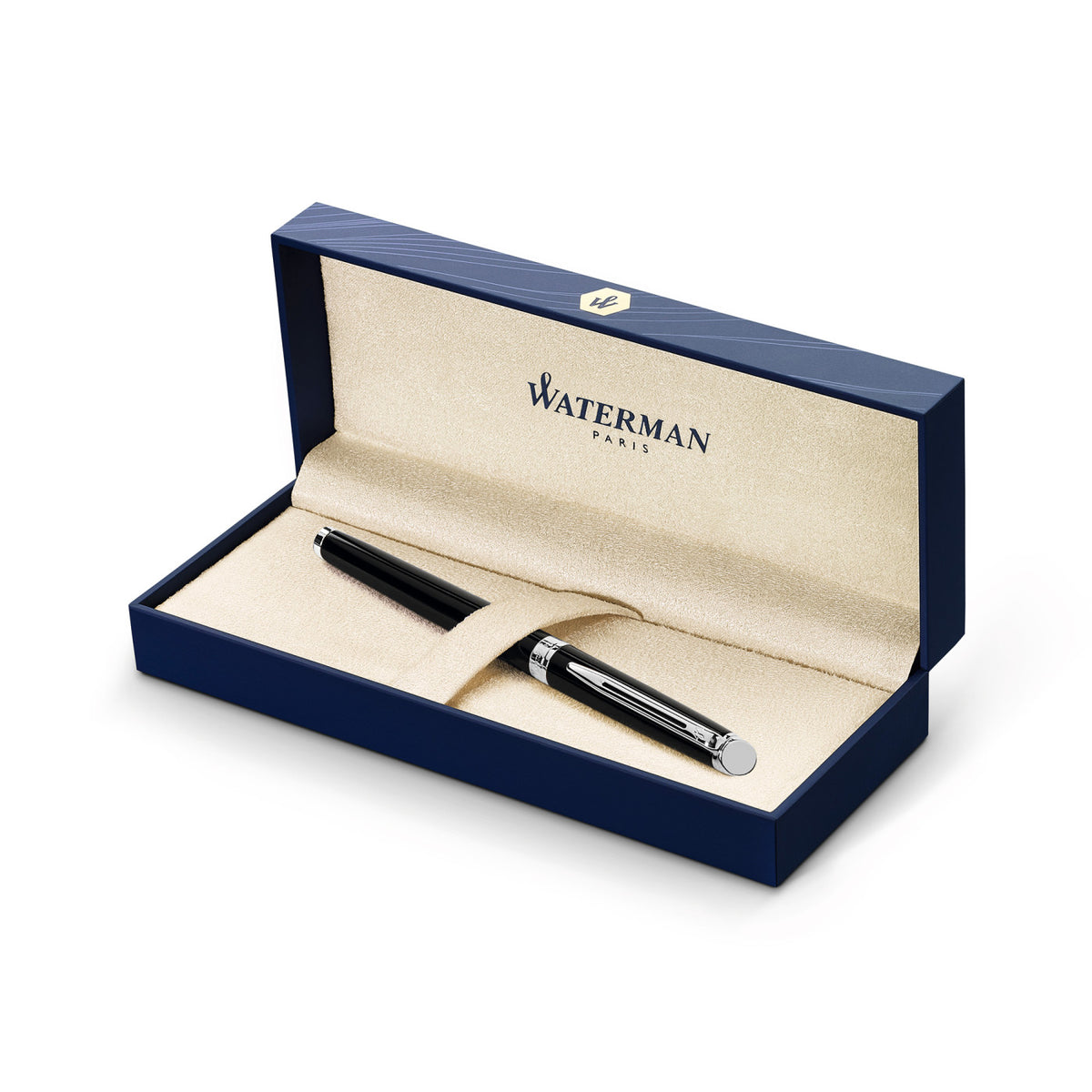 Waterman Hemisphere Rollerball Pen, Black Ink Laser Engraving - Black - Silver Trim - View 3
