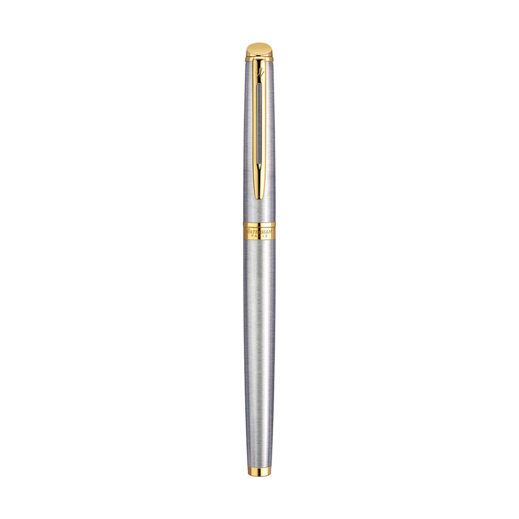 Waterman Hemisphere Rollerball Pen, Black Ink Laser Engraving - Stainless Steel - Gold Trim - View 2