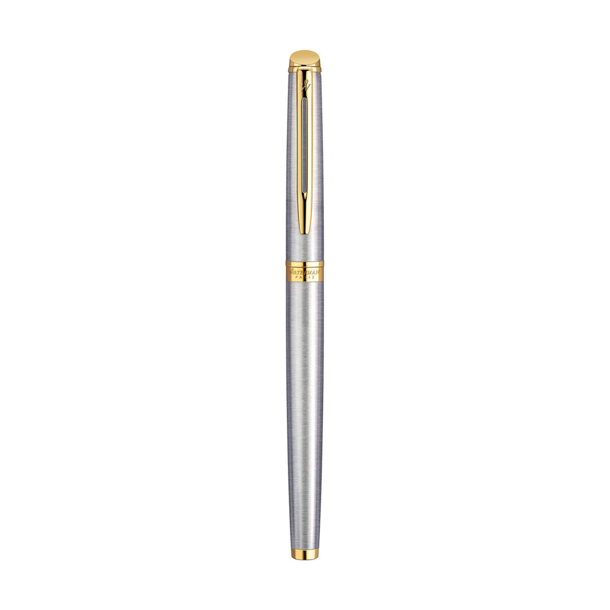 Waterman Hemisphere Rollerball Pen, Black Ink Laser Engraving - Stainless Steel - Gold Trim - View 2