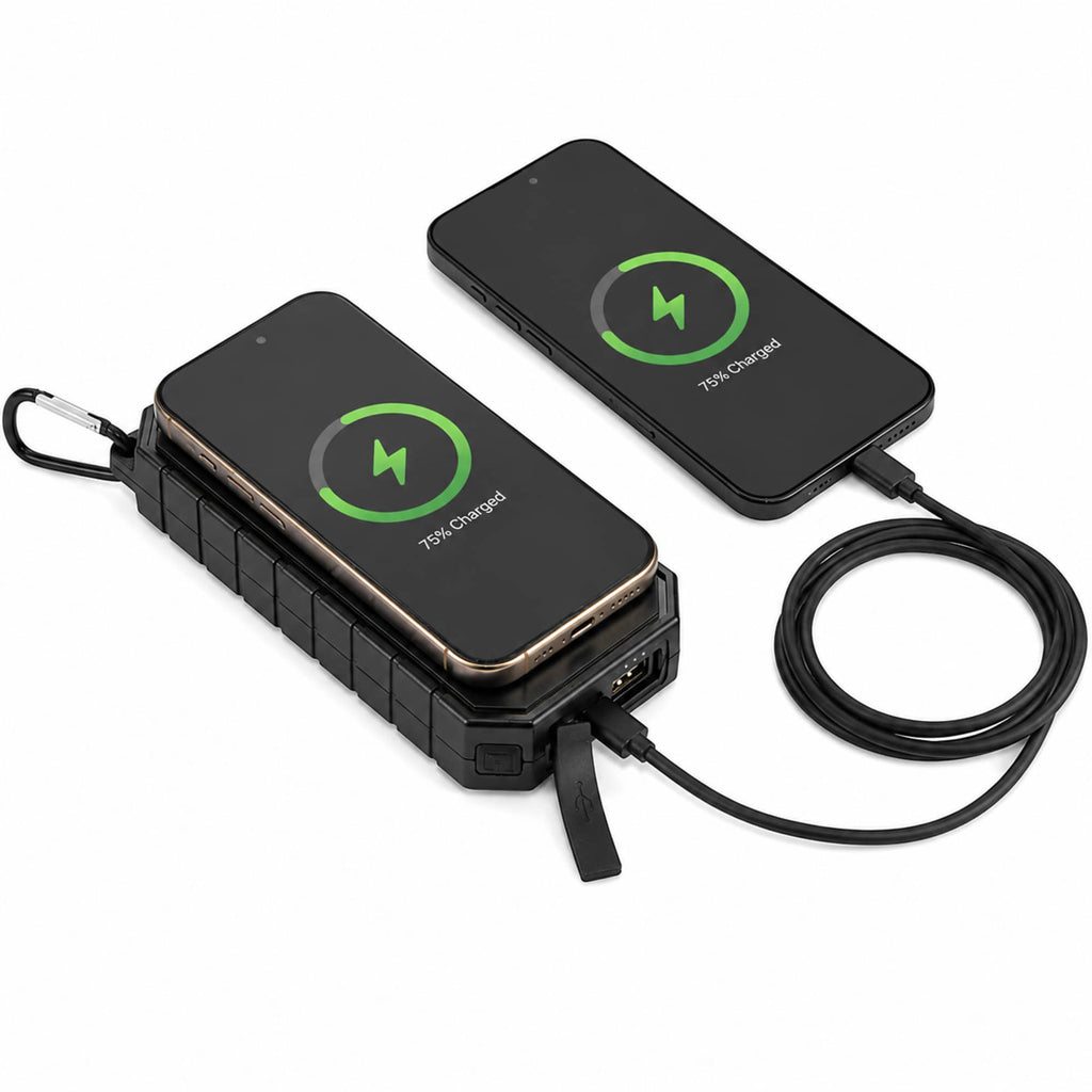 Waterproof Solar Power Bank with 15W Wireless Charging, 10,000 mAh Full Color - Black - Detail