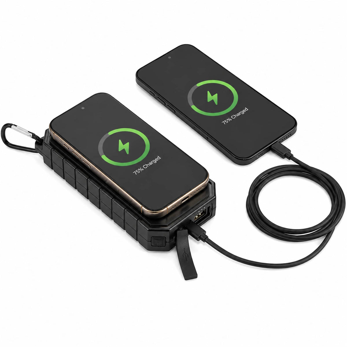 Waterproof Solar Power Bank with 15W Wireless Charging, 10,000 mAh Full Color - Black - Detail