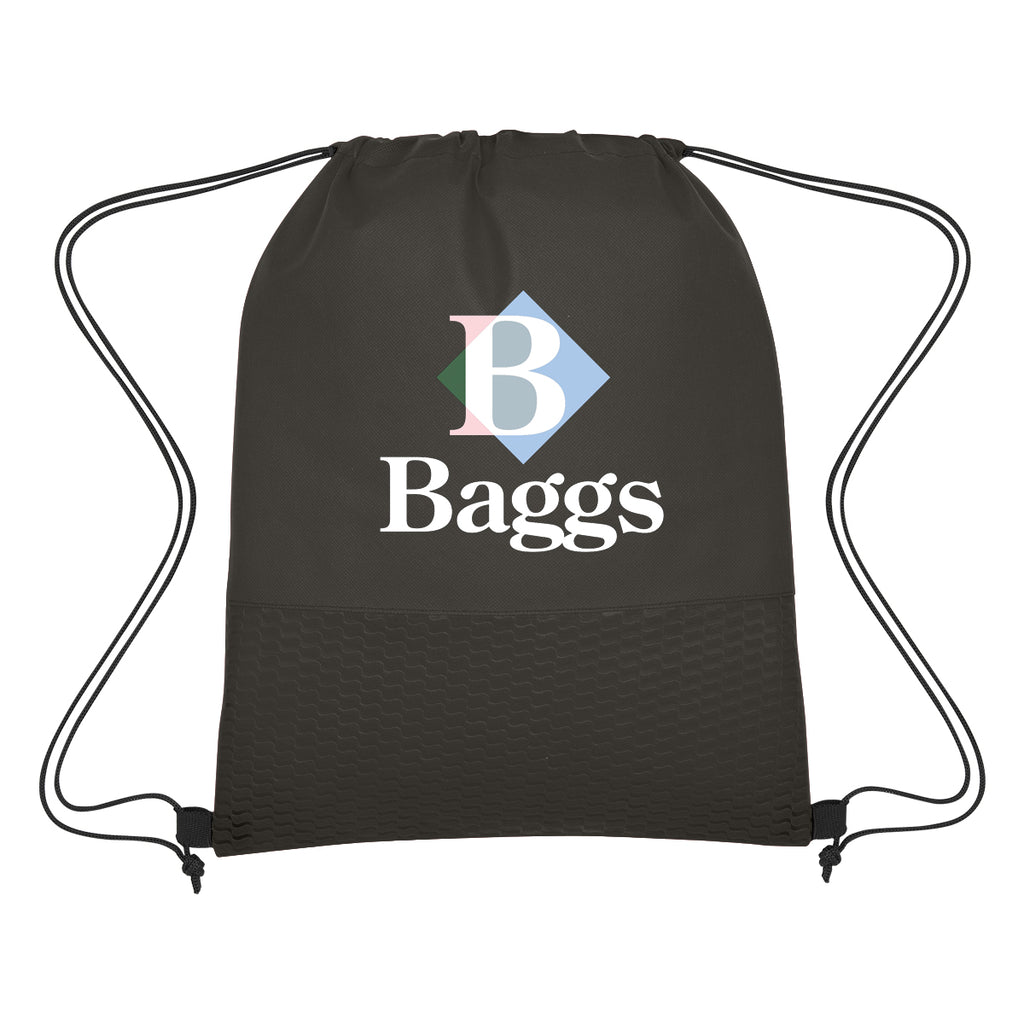 Wave Design Drawstring Bag, Non-Woven - Black - Colorbrite