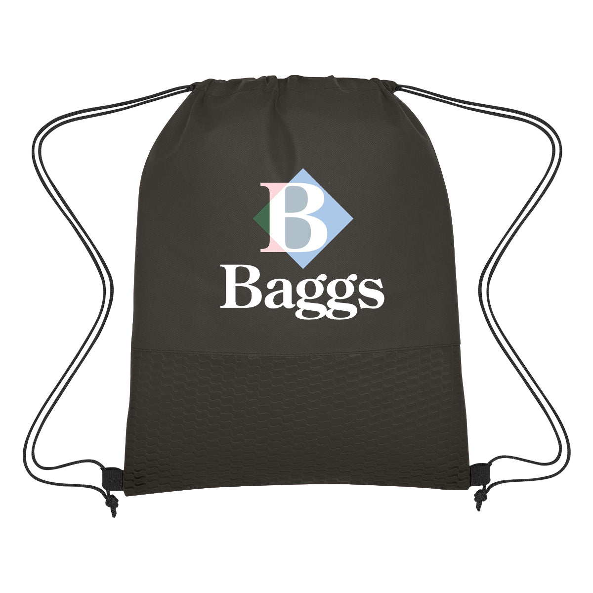 Wave Design Drawstring Bag, Non-Woven - Black - Colorbrite