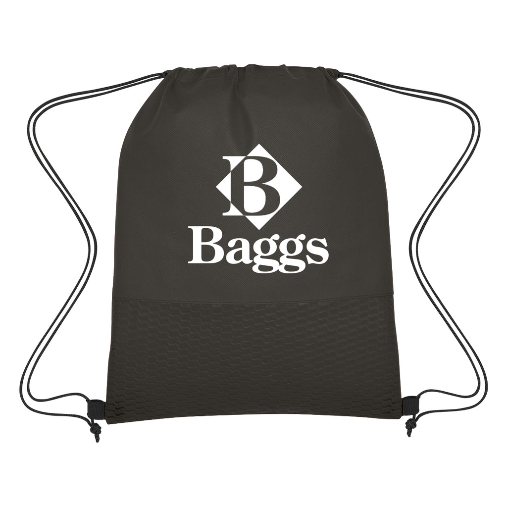 Wave Design Drawstring Bag, Non-Woven - Black - Silk Screen