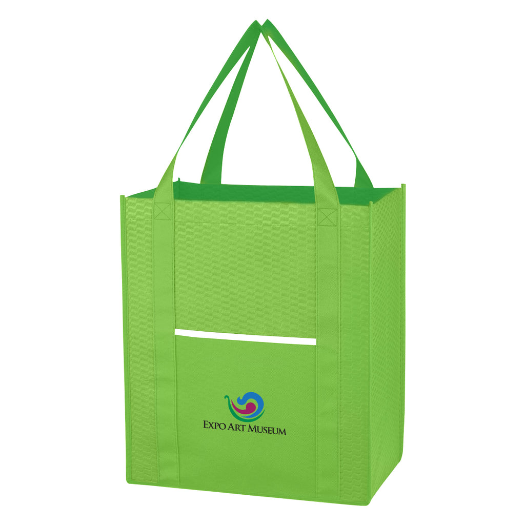 Wave Design Shopper Tote Bag, Non-Woven - Lime Green - Colorbrite