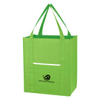 Wave Design Shopper Tote Bag, Non-Woven - Lime Green - Silk Screen