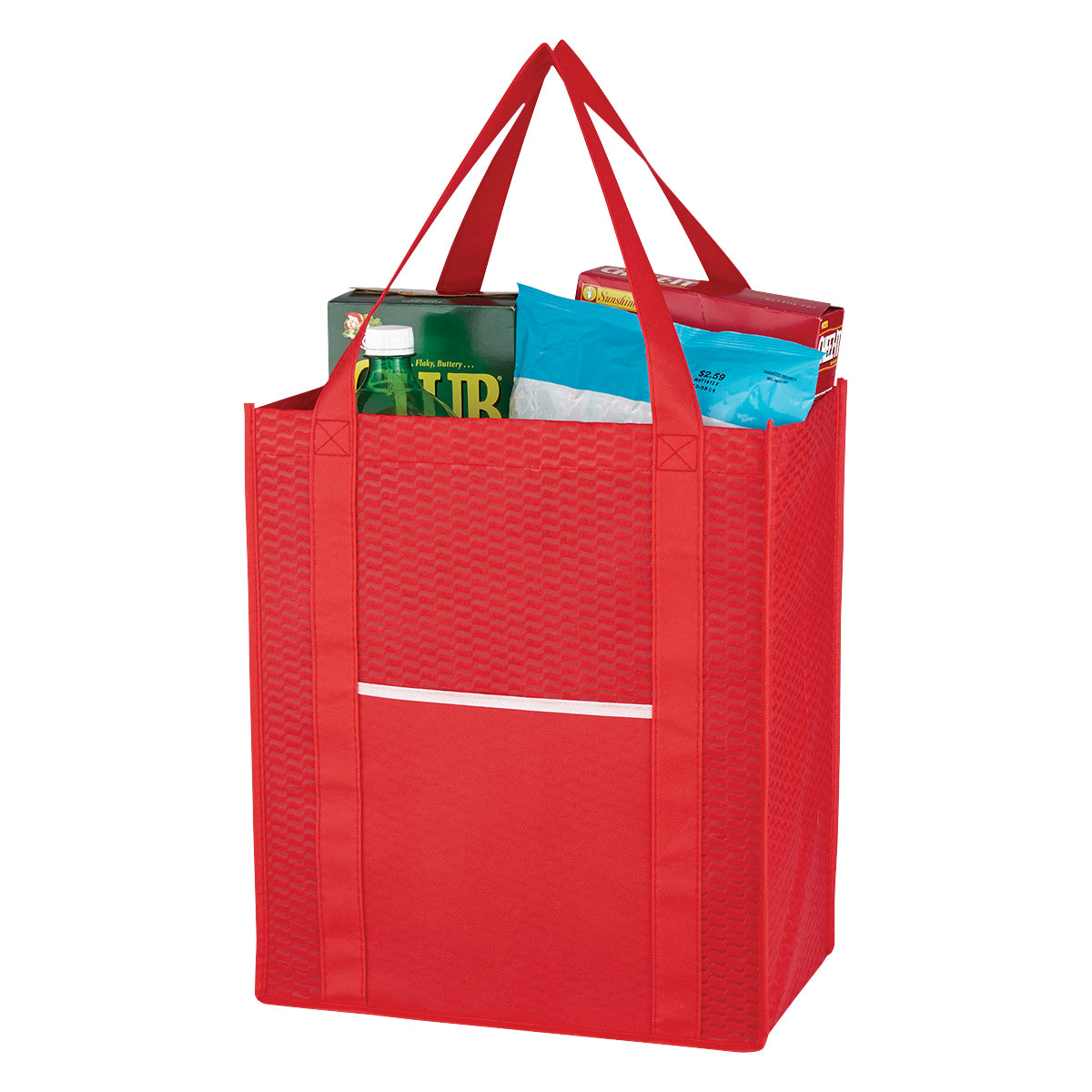 Wave Design Shopper Tote Bag, Non-Woven - Red - Propped_Blank