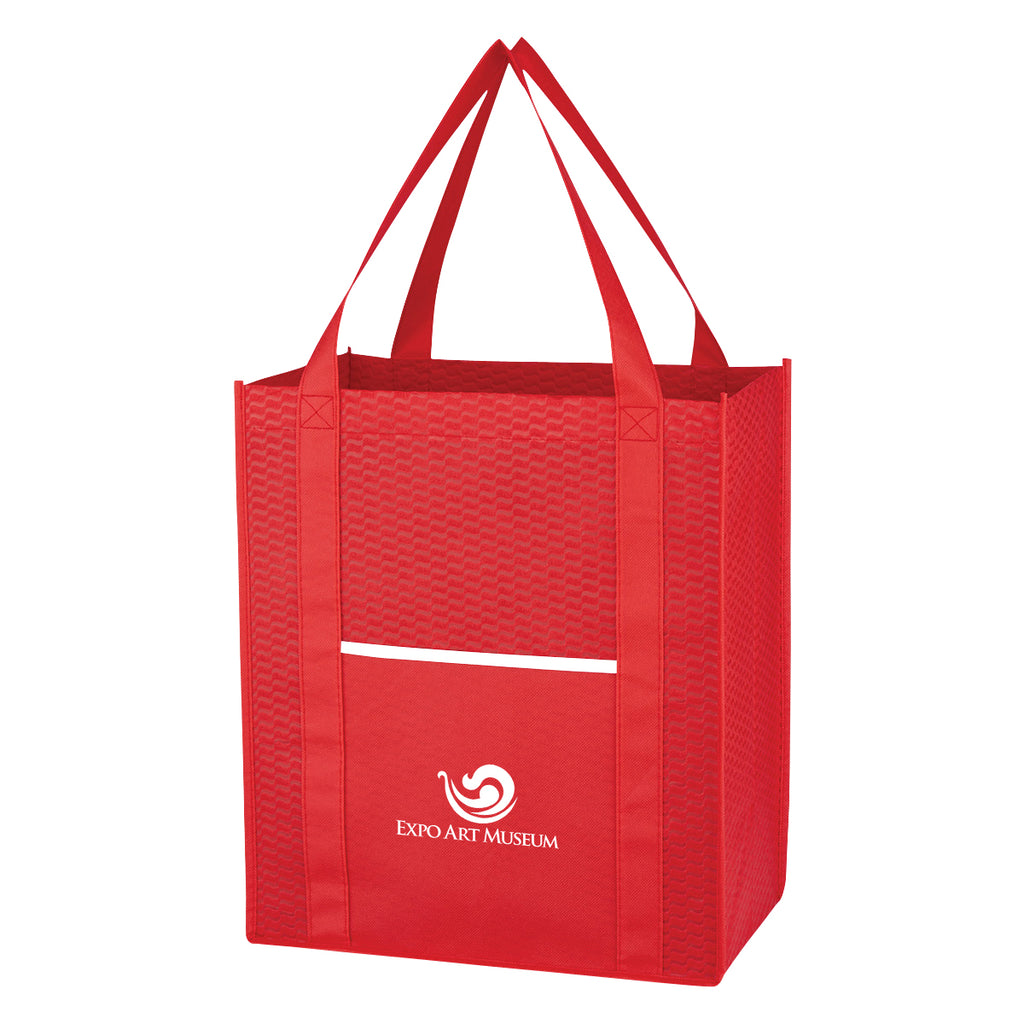 Wave Design Shopper Tote Bag, Non-Woven - Red - Silk Screen
