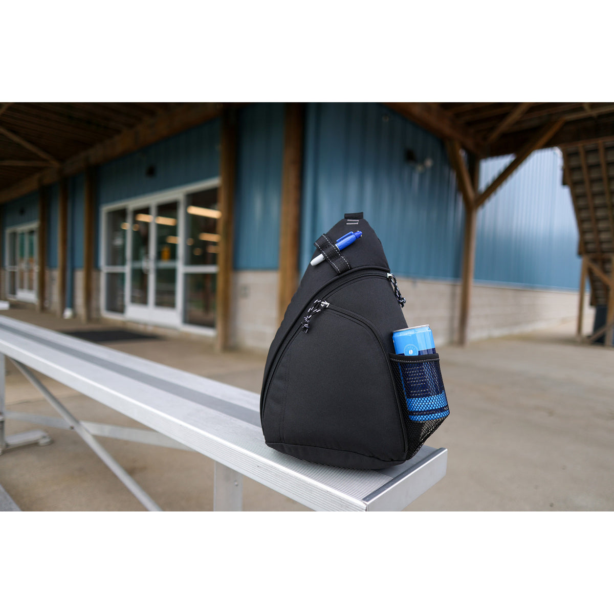 Wave Sling Pack with Two Zip Compartments Embroidery - Black - View 6
