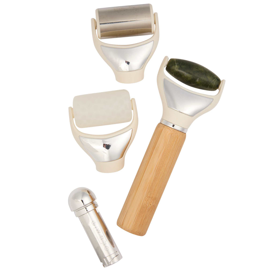 Wellable 3-in-1 Face and Body Roller Set with Bamboo Handle - Natural - Right Angle 2