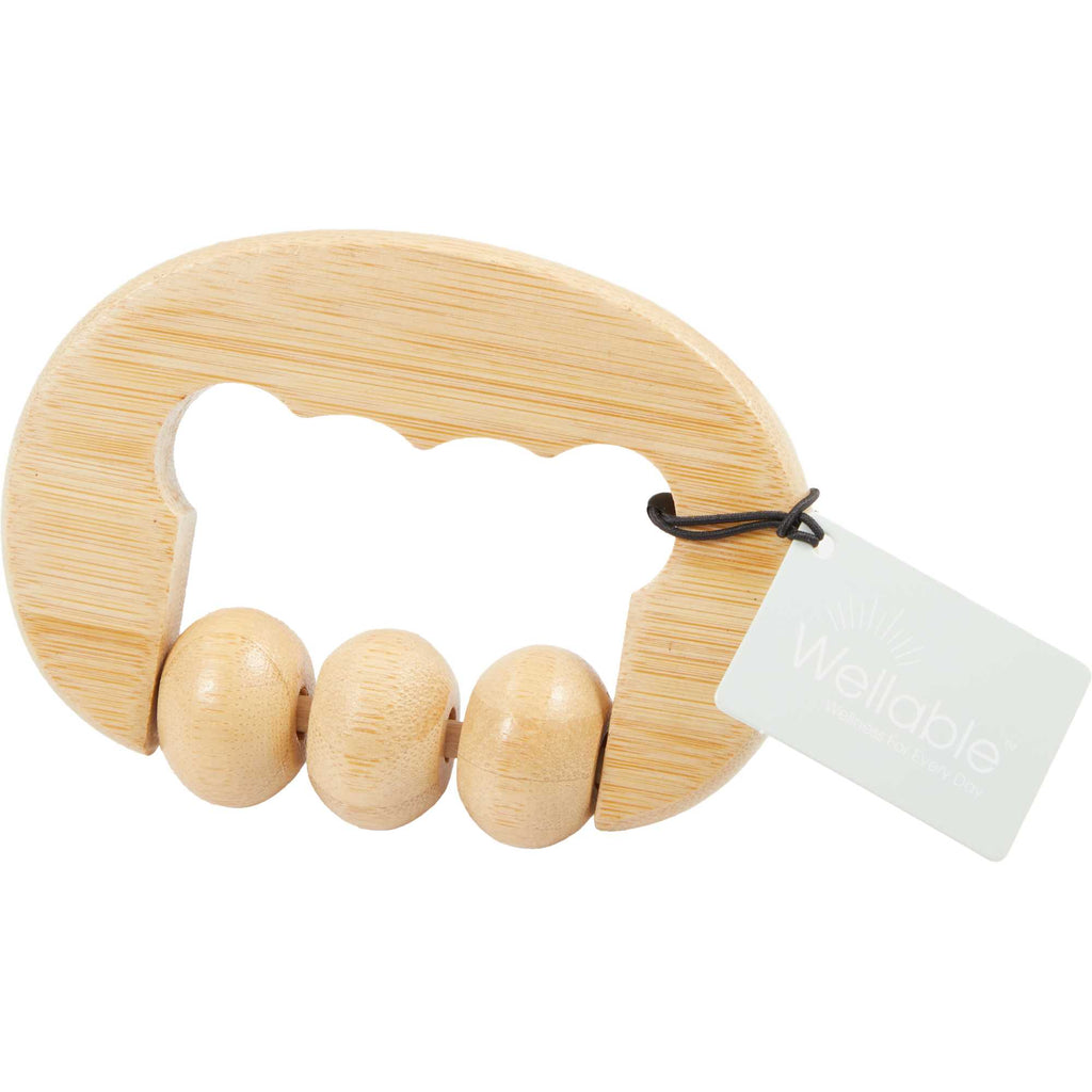 Wellable Bamboo Handheld Massage Roller Laser Engraving - Natural - Detail