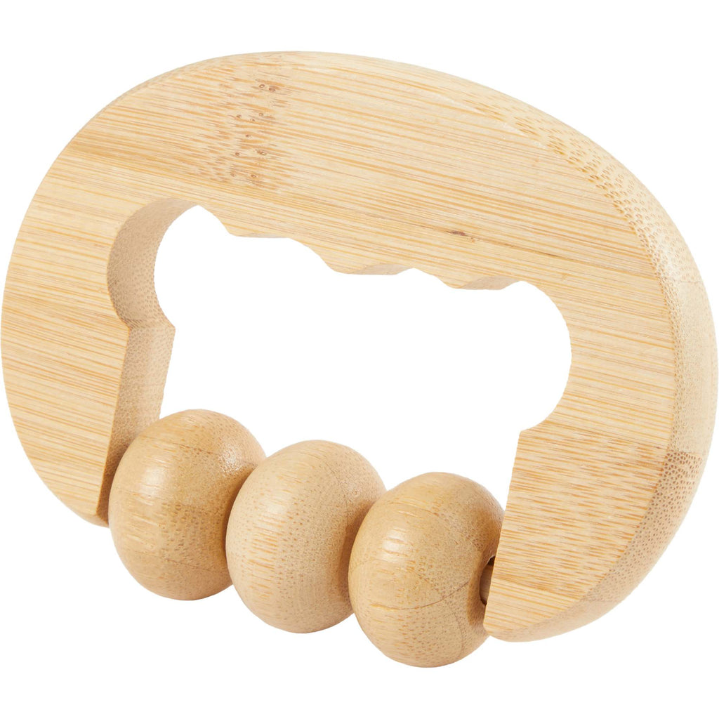 Wellable Bamboo Handheld Massage Roller Laser Engraving - Natural - Left Angle