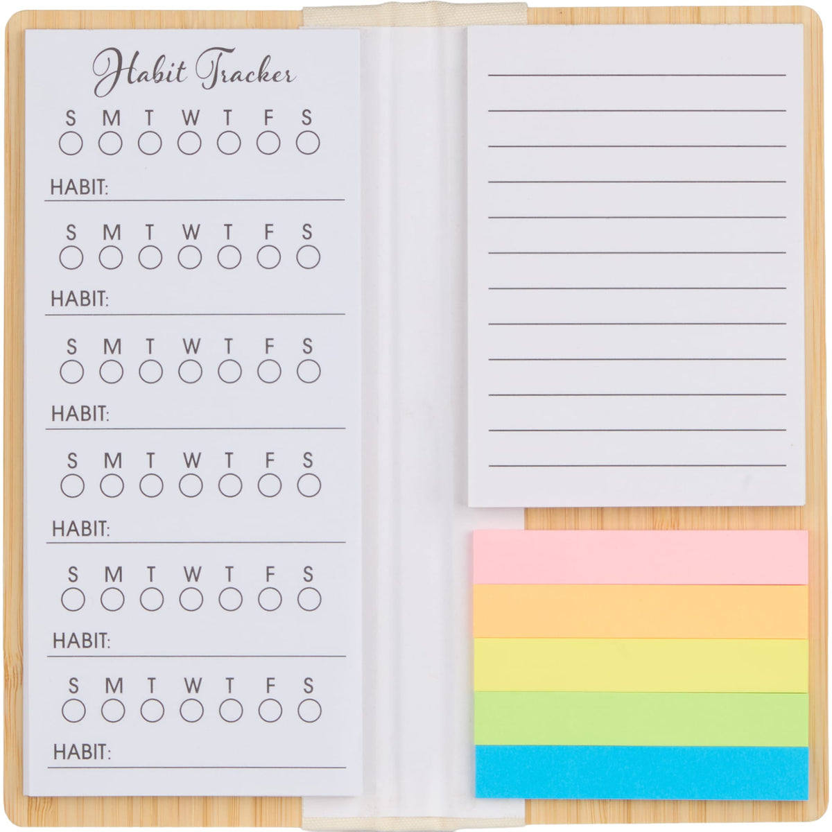 Wellable Bamboo Sticky Note Pad with Habit Tracker Full Color - Natural - Open
