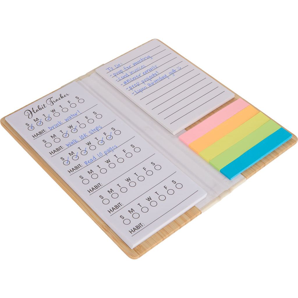 Wellable Bamboo Sticky Note Pad with Habit Tracker Laser Engraving - Natural - Detail 2