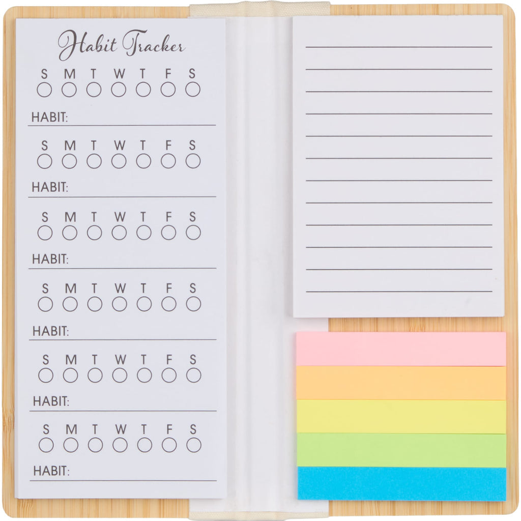 Wellable Bamboo Sticky Note Pad with Habit Tracker Laser Engraving - Natural - Open