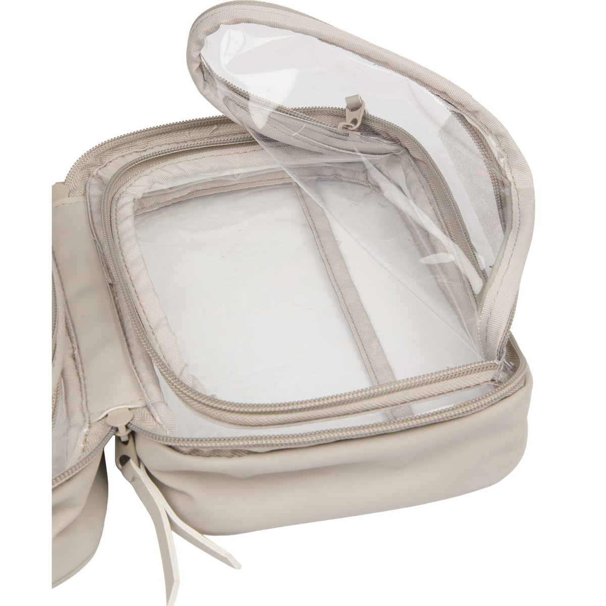 Wellable Clear Toiletry Case with Grab Handle Transfer - Gray - Open