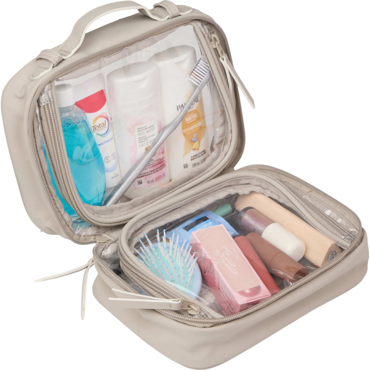 Wellable Clear Toiletry Case with Grab Handle Transfer - Gray - Propped 2