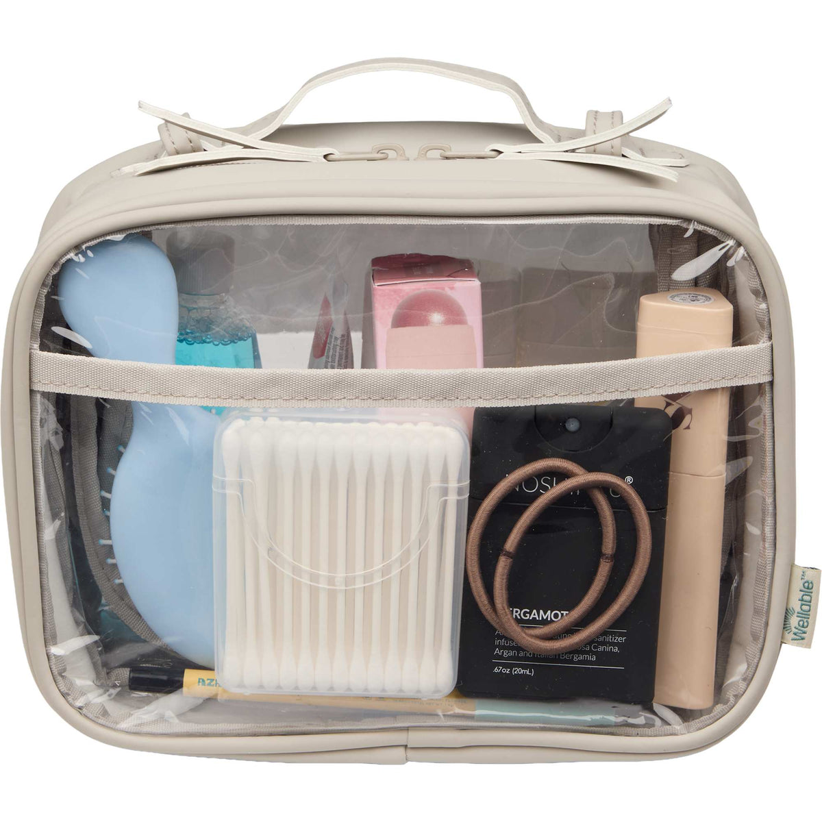 Wellable Clear Toiletry Case with Grab Handle Transfer - Gray - Propped 3