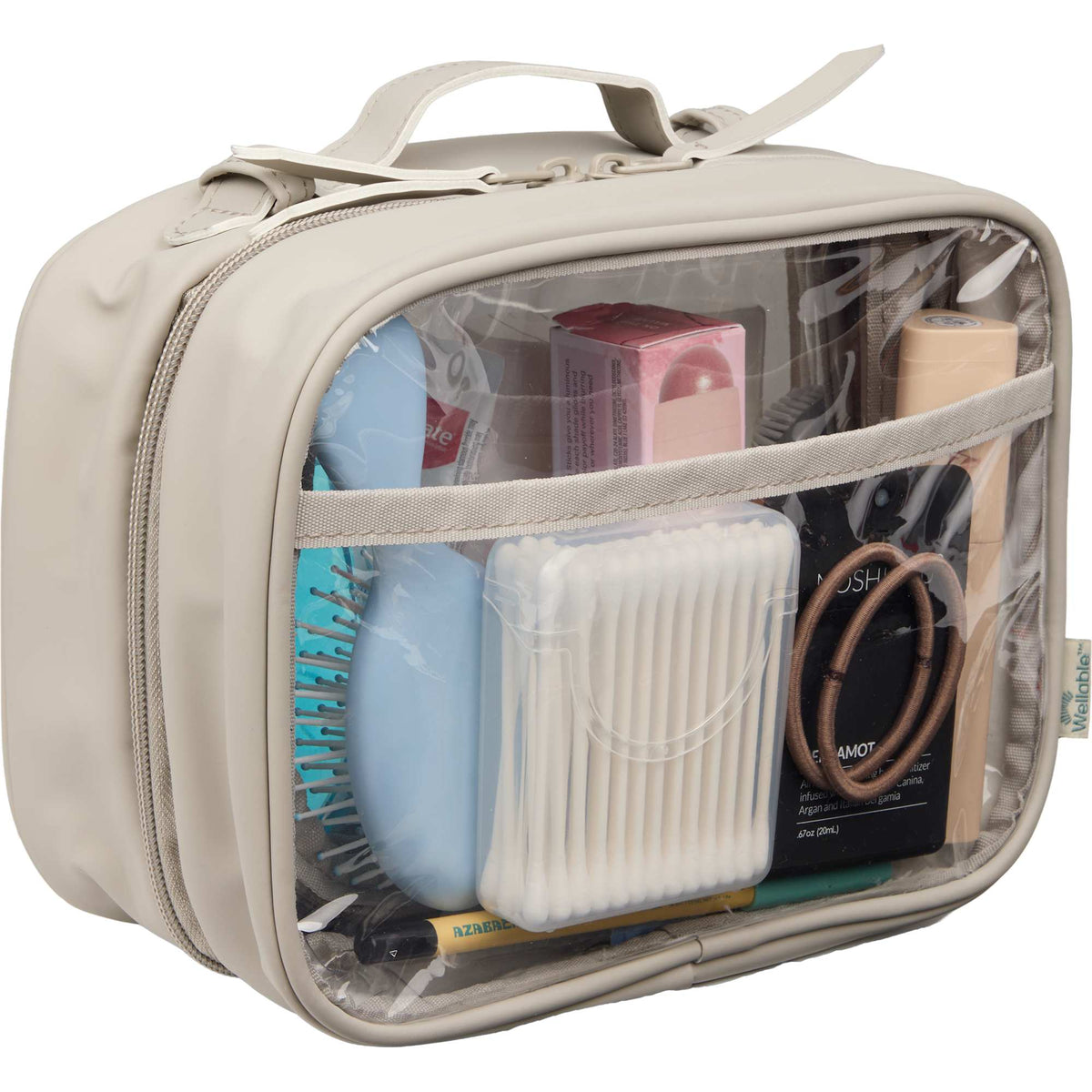 Wellable Clear Toiletry Case with Grab Handle Transfer - Gray - Propped 4