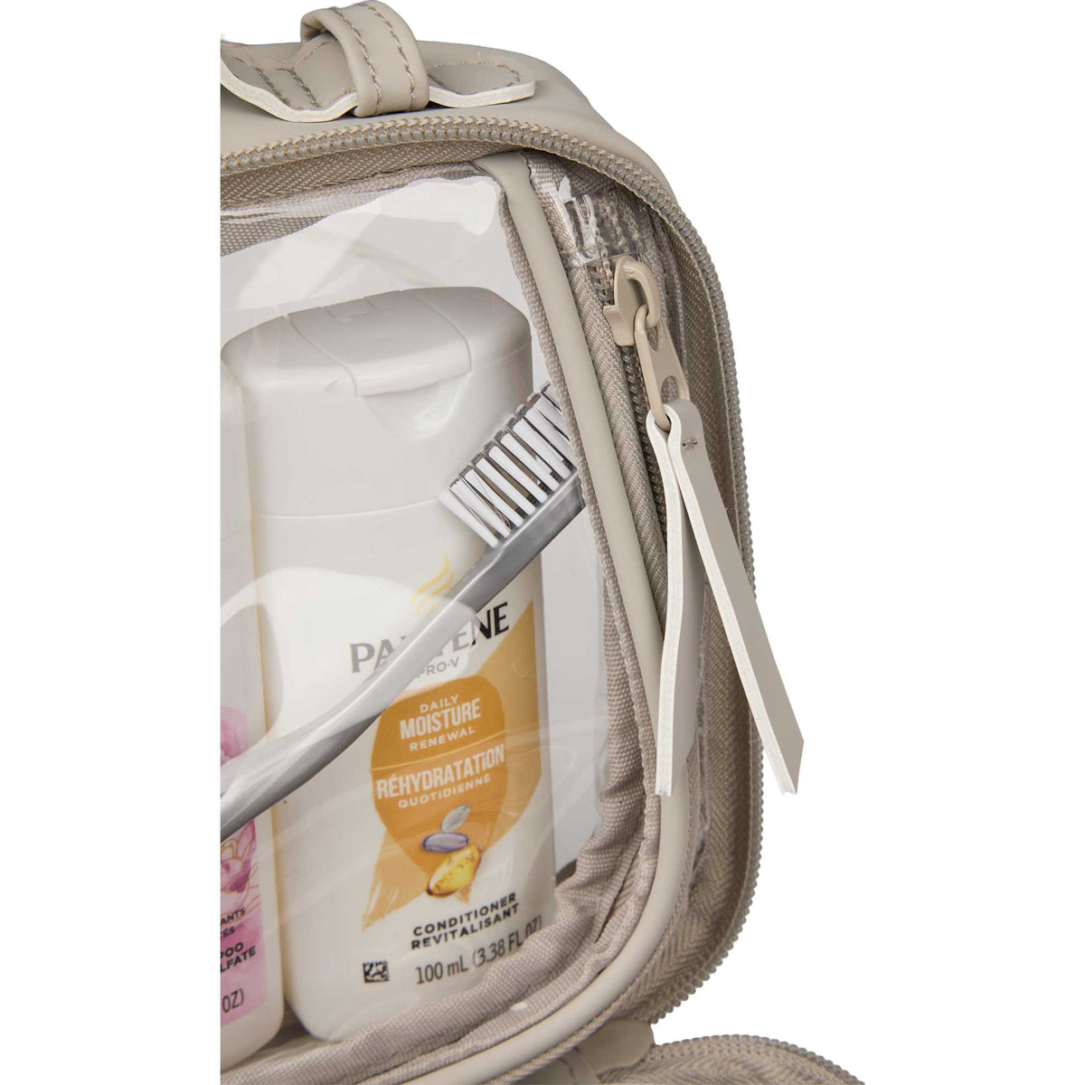 Wellable Clear Toiletry Case with Grab Handle Transfer - Gray - Propped Detail 2