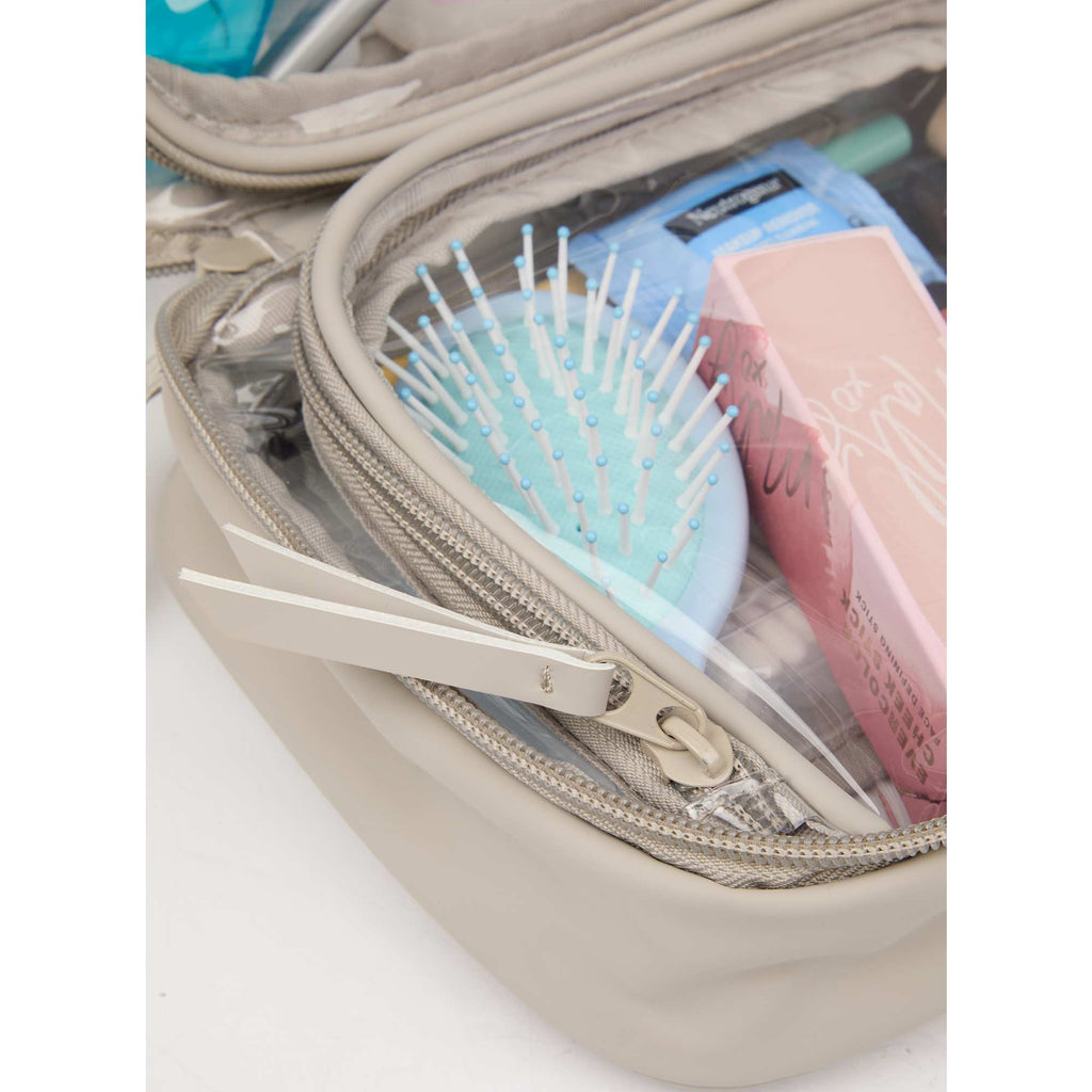 Wellable Clear Toiletry Case with Grab Handle Transfer - Gray - Propped Detail