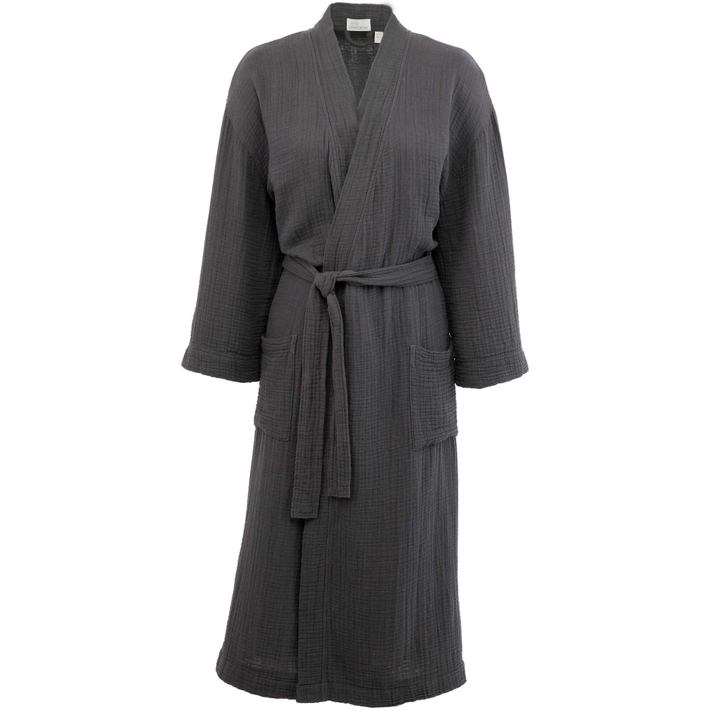 Wellable Cotton Muslin Robe Embroidery - Grey Storm - Front