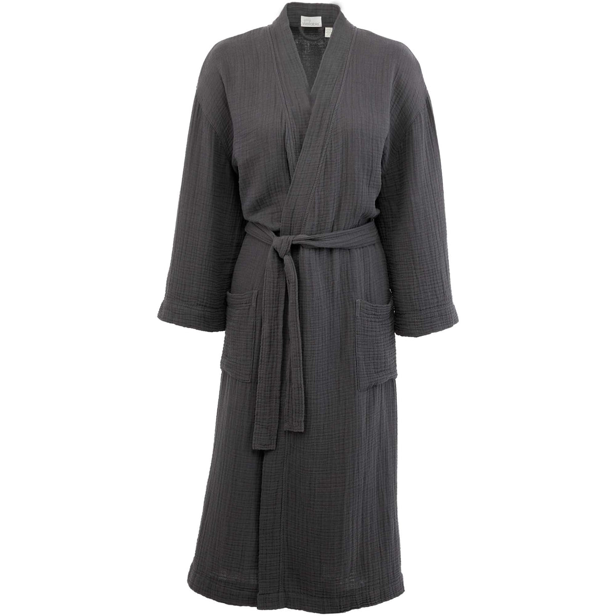 Wellable Cotton Muslin Robe Embroidery - Grey Storm - Front