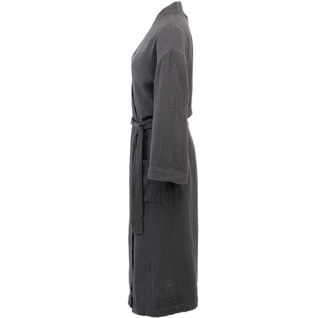 Wellable Cotton Muslin Robe Embroidery - Grey Storm - Left Side