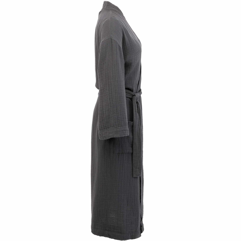 Wellable Cotton Muslin Robe Embroidery - Grey Storm - Right Side