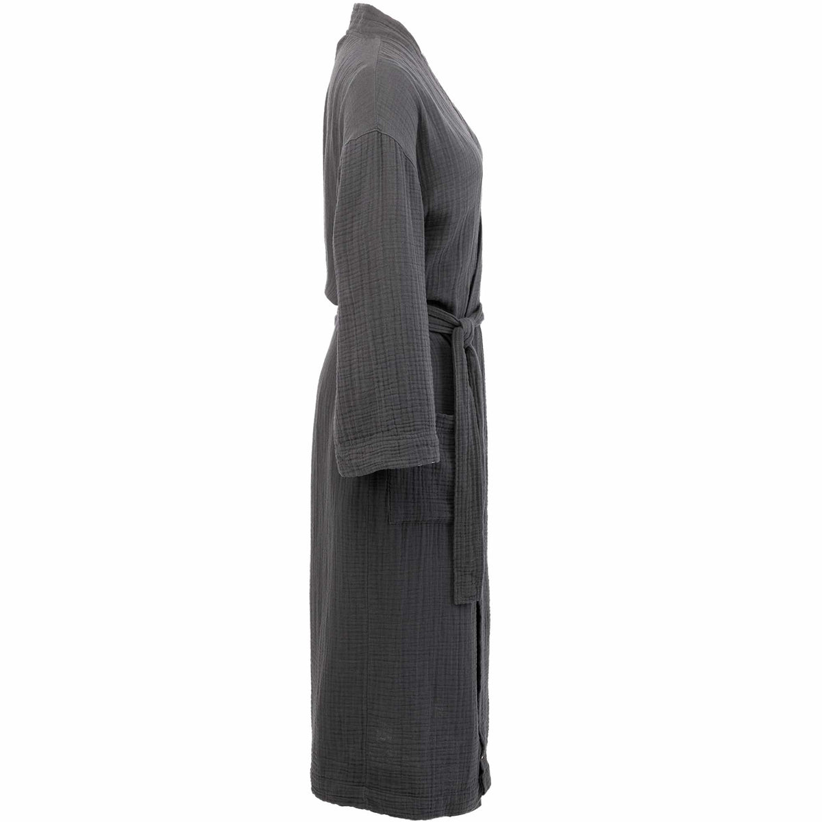 Wellable Cotton Muslin Robe Embroidery - Grey Storm - Right Side