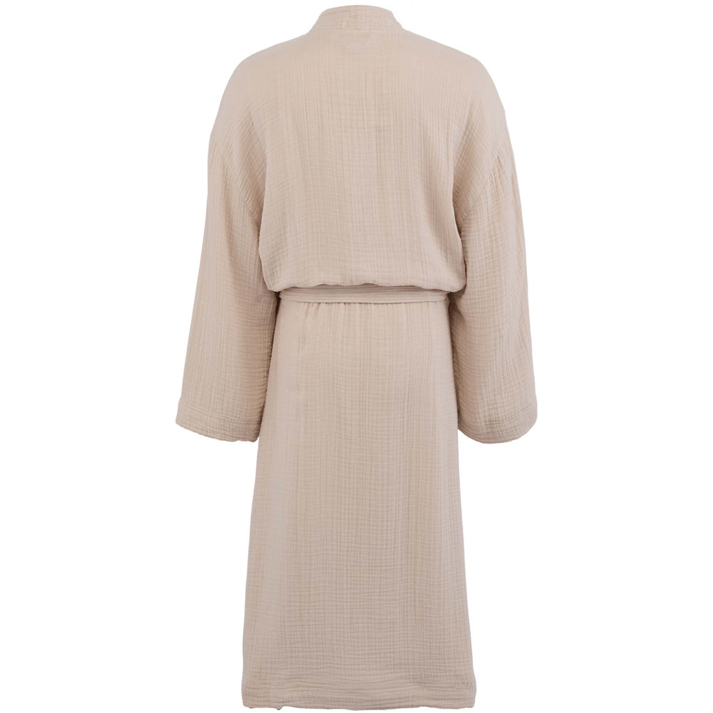 Wellable Cotton Muslin Robe Embroidery - Stone - Back