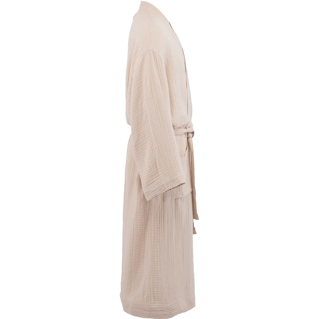 Wellable Cotton Muslin Robe Embroidery - Stone - Left Side