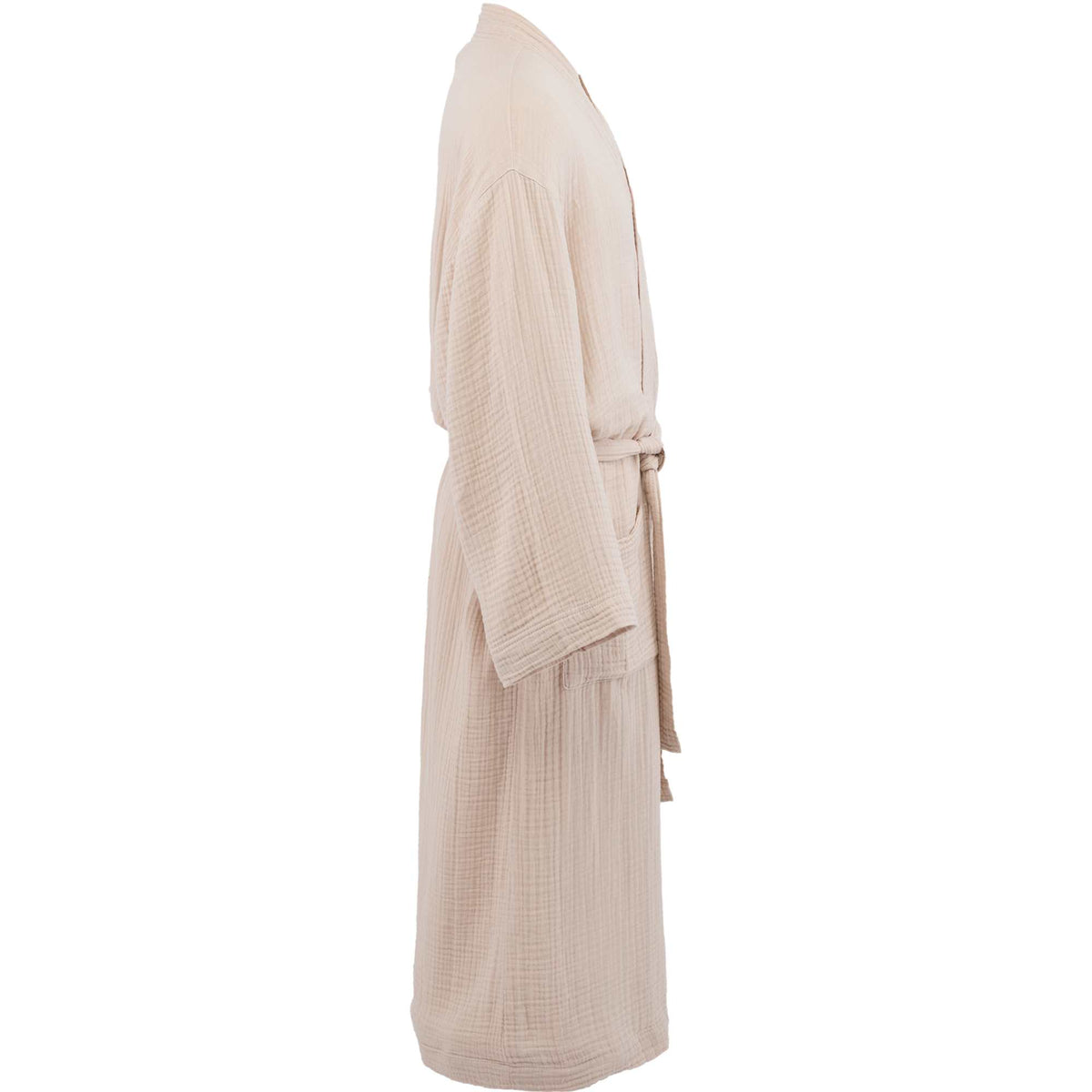 Wellable Cotton Muslin Robe Embroidery - Stone - Left Side