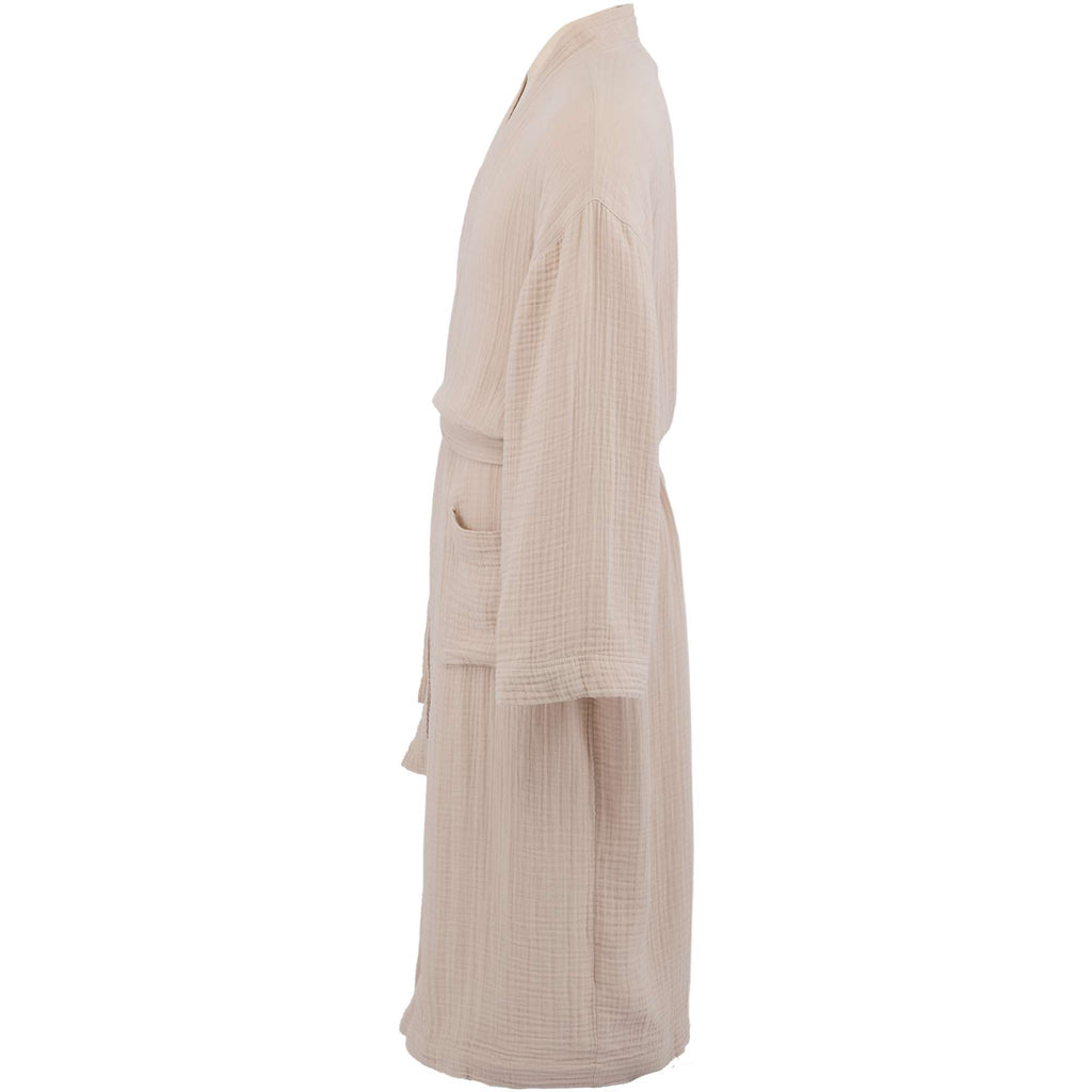 Wellable Cotton Muslin Robe Embroidery - Stone - Right Side
