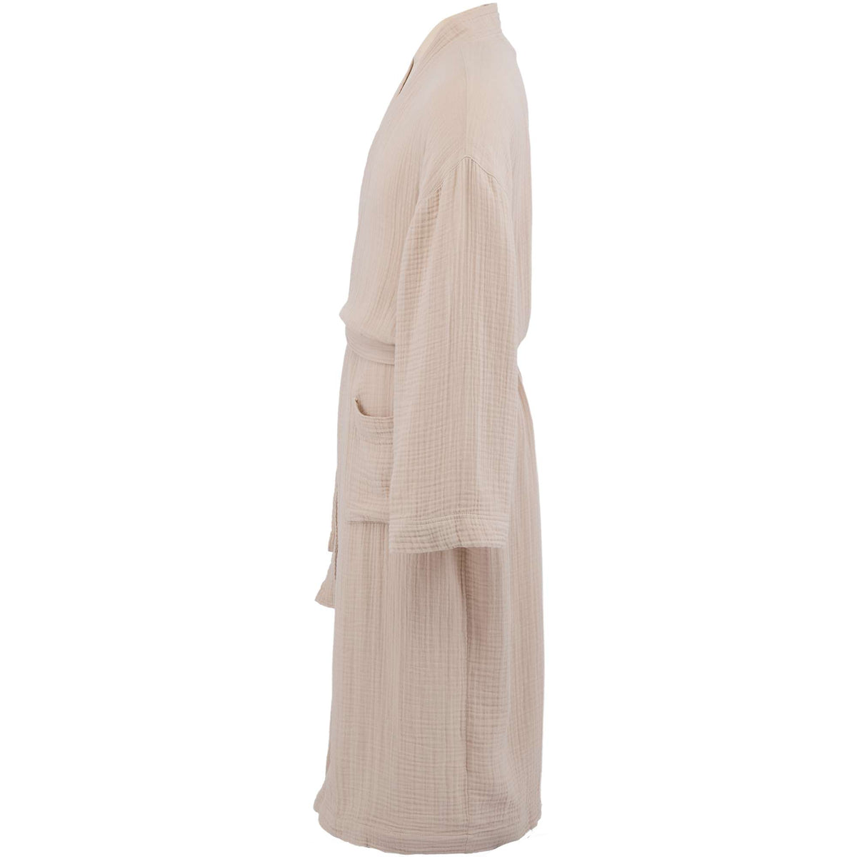 Wellable Cotton Muslin Robe Embroidery - Stone - Right Side