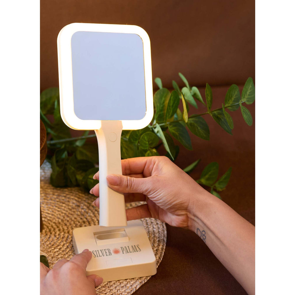 Wellable Lighted Magnifying Mirror with Stand and Phone Holder Full Color - Cream - Lifestyle