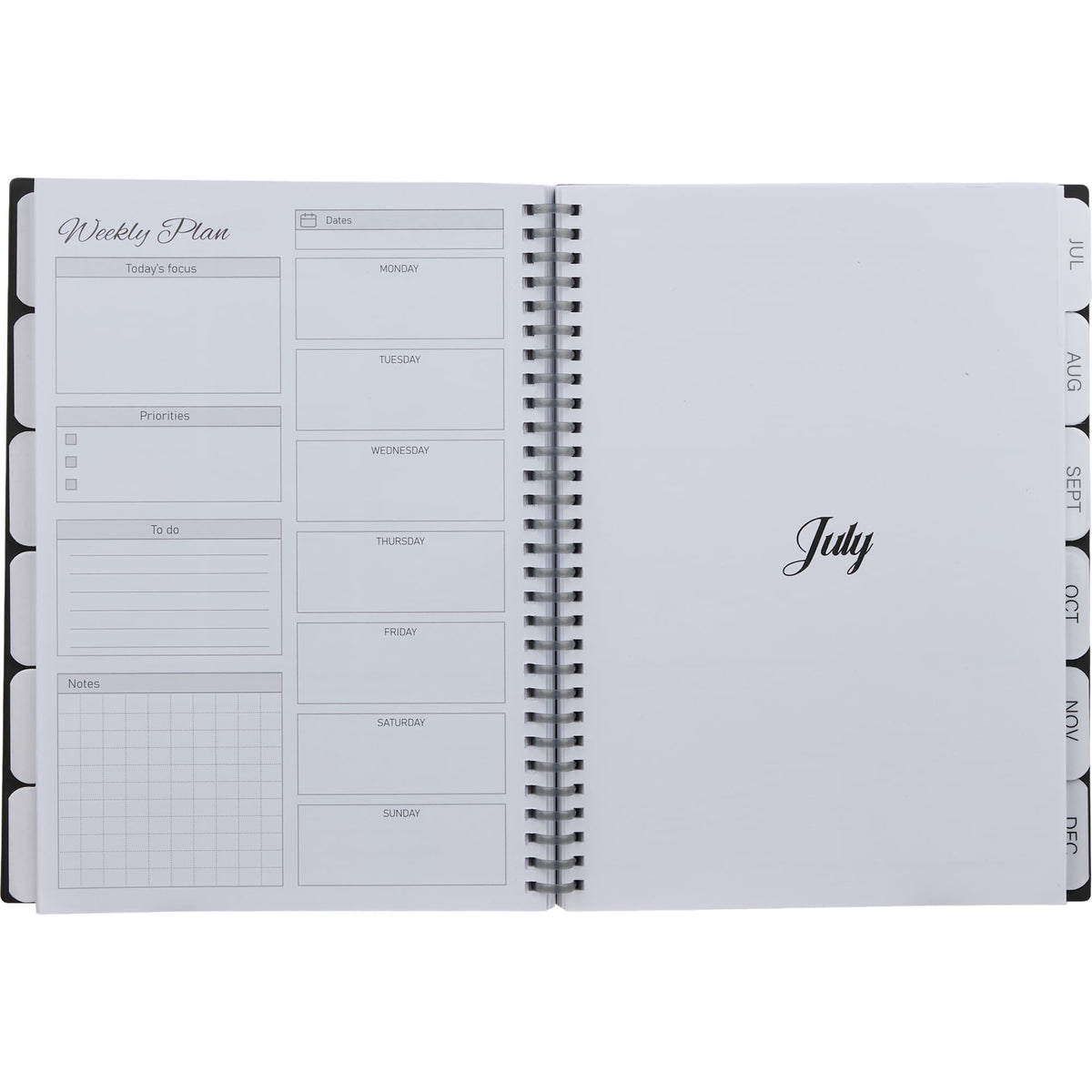 Wellable Plan Well Undated Planner, 7 x 10 Inches Debossing - Black - Open