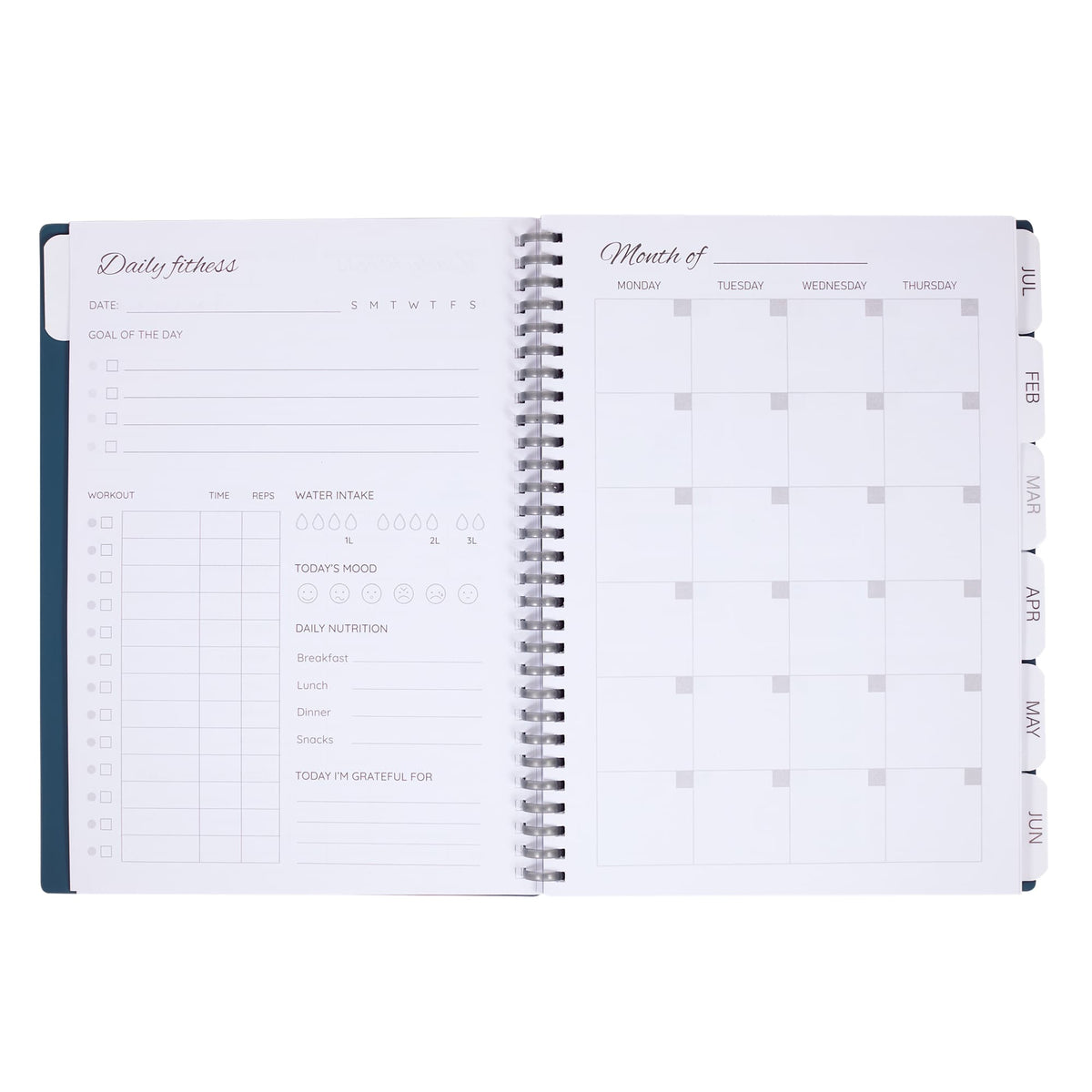 Wellable Plan Well Undated Planner, 7 x 10 Inches Debossing - Navy - Open 2