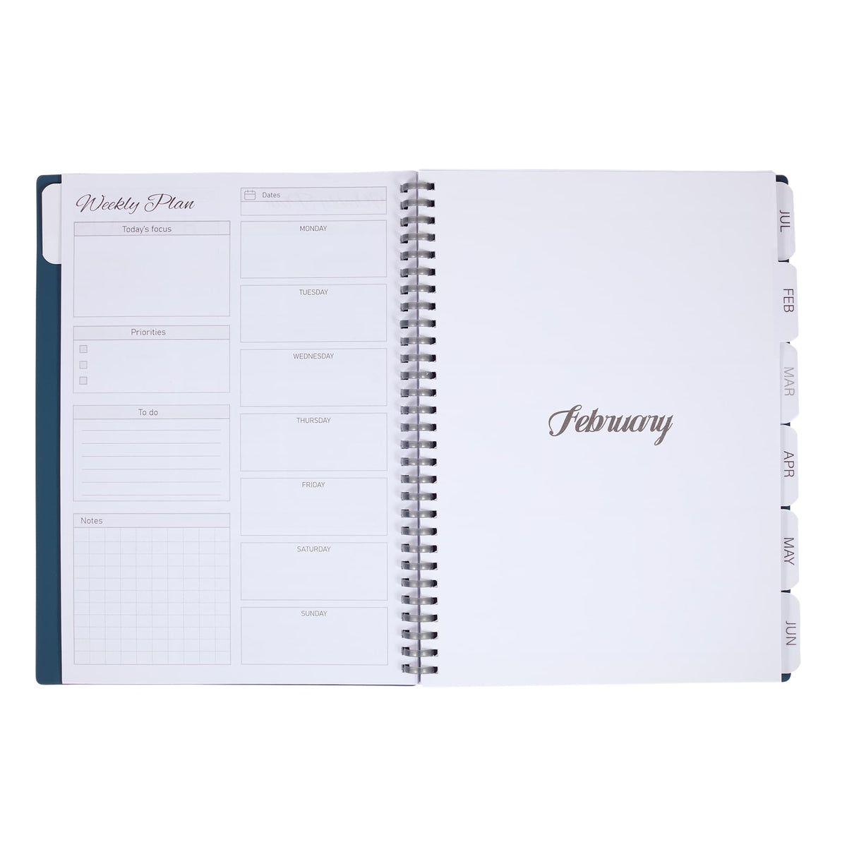 Wellable Plan Well Undated Planner, 7 x 10 Inches Debossing - Navy - Open 4