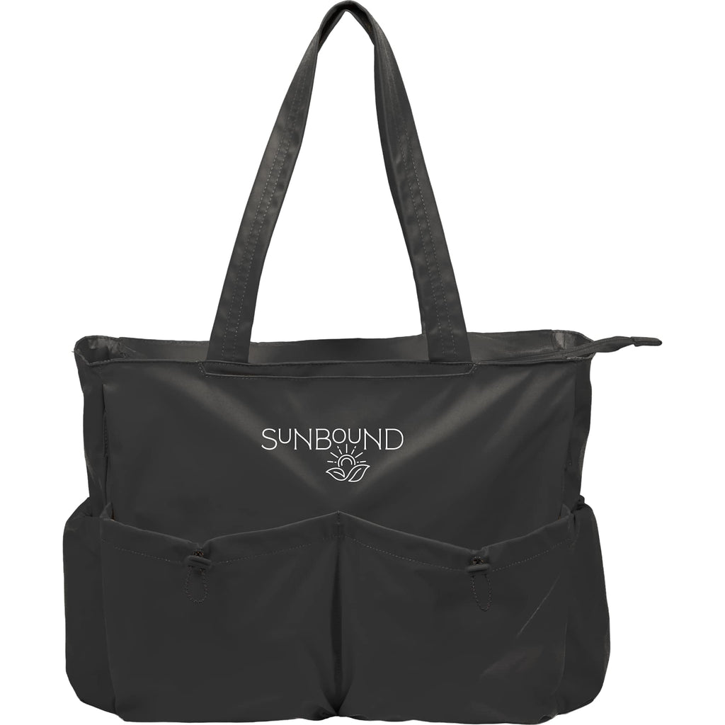 Wellable Recycled Sport Tote with Yoga Mat Storage Embroidery - Black - Front