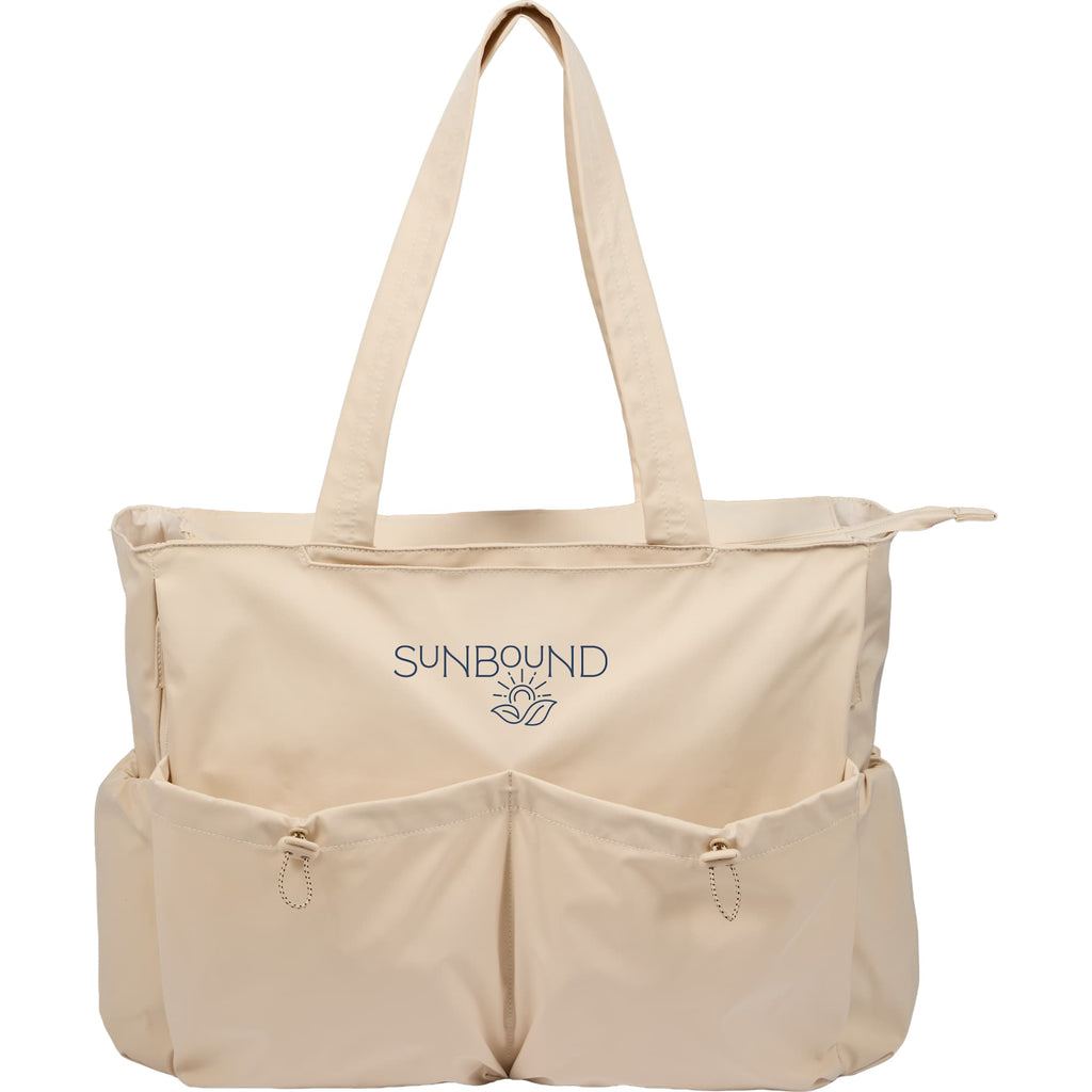Wellable Recycled Sport Tote with Yoga Mat Storage Embroidery - Cream - Front