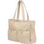 Wellable Recycled Sport Tote with Yoga Mat Storage Embroidery - Cream - Left Angle