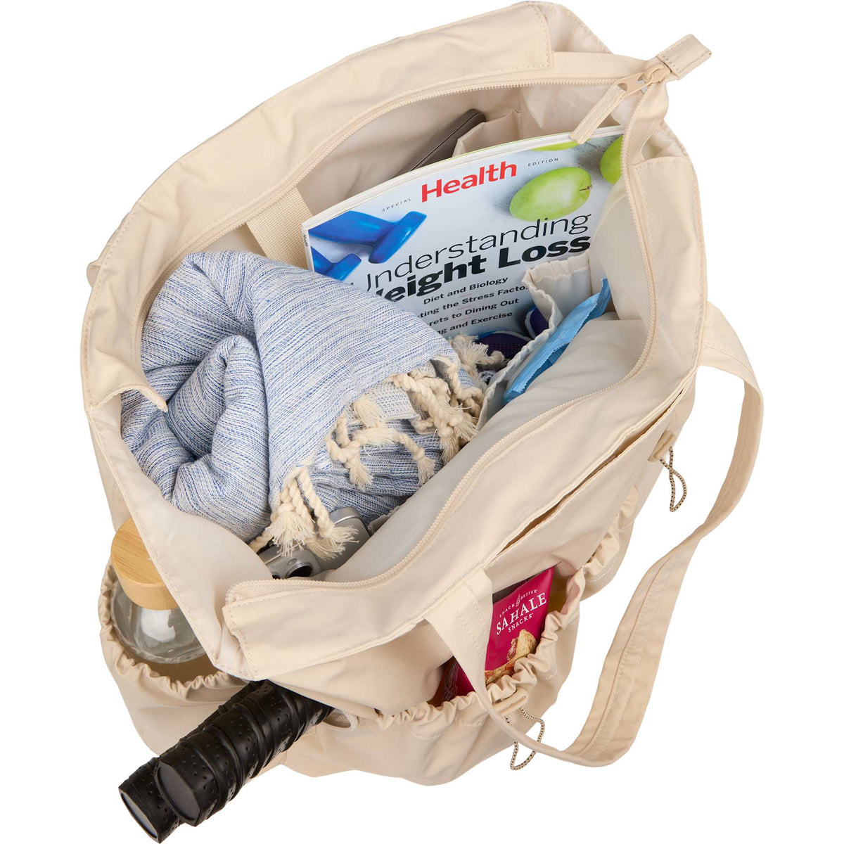 Wellable Recycled Sport Tote with Yoga Mat Storage Embroidery - Cream - Propped